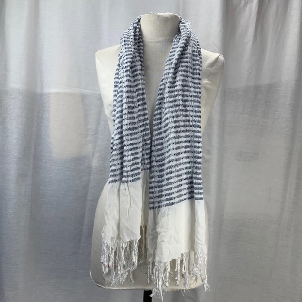 Blue stripe scarf shawl wrap with tassel